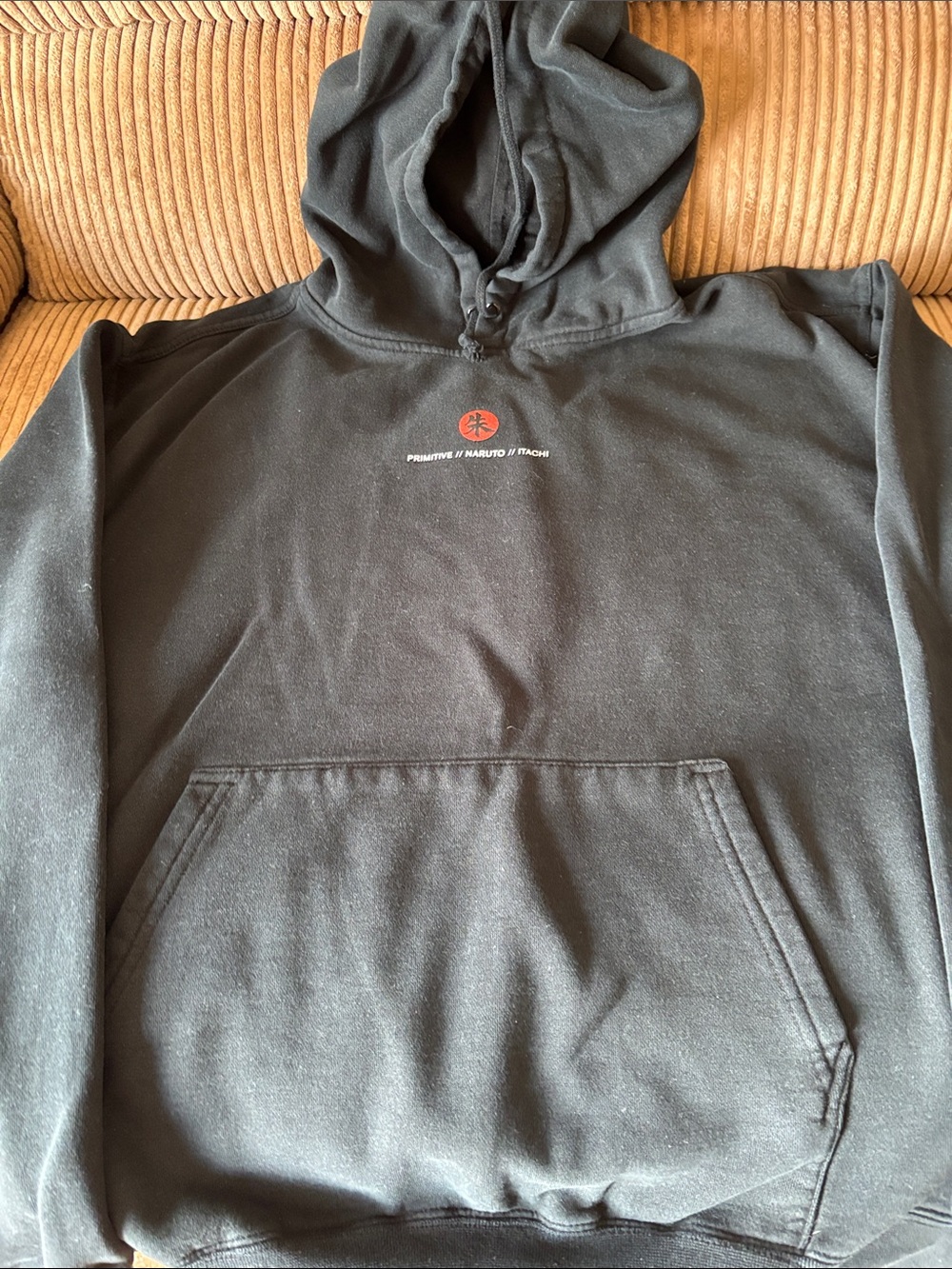 Primitive Black Hoodie with Small Red Logo